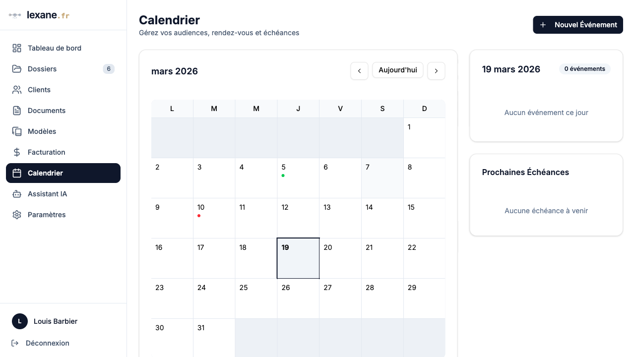 Vue mensuelle du calendrier