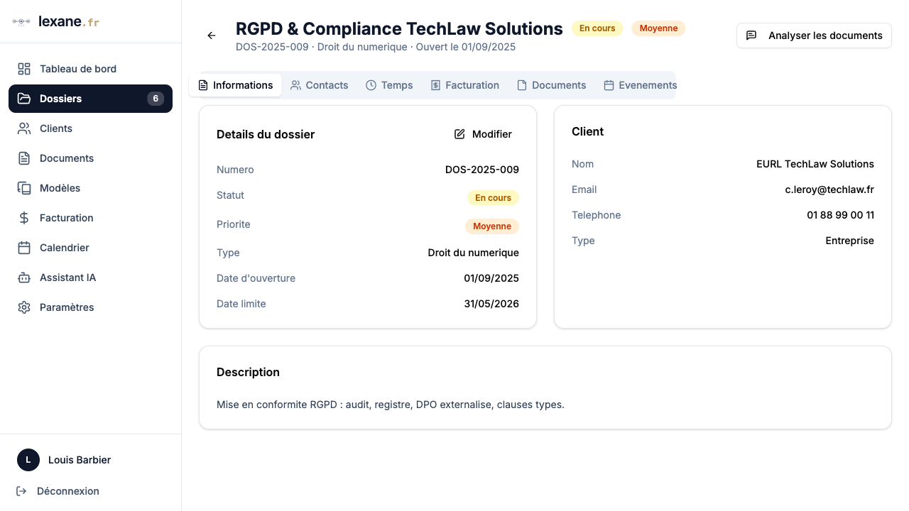 Fiche détaillée d'un dossier
